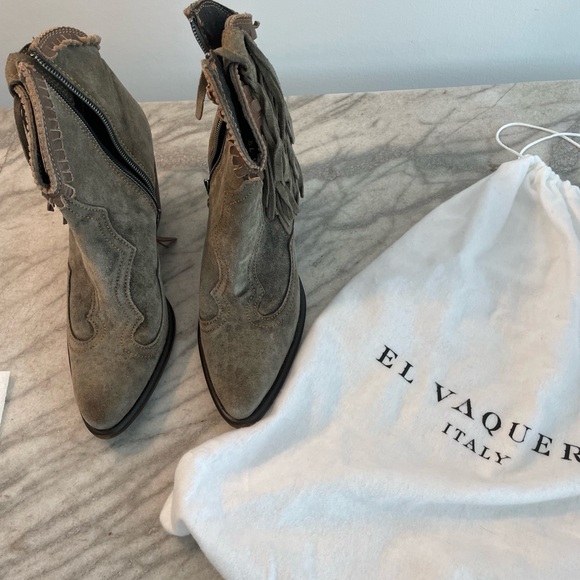 El Vaquero suede Cowboy Cowgirl western fringe leather ankle boots Italy 7.5 - Picture 3 of 15